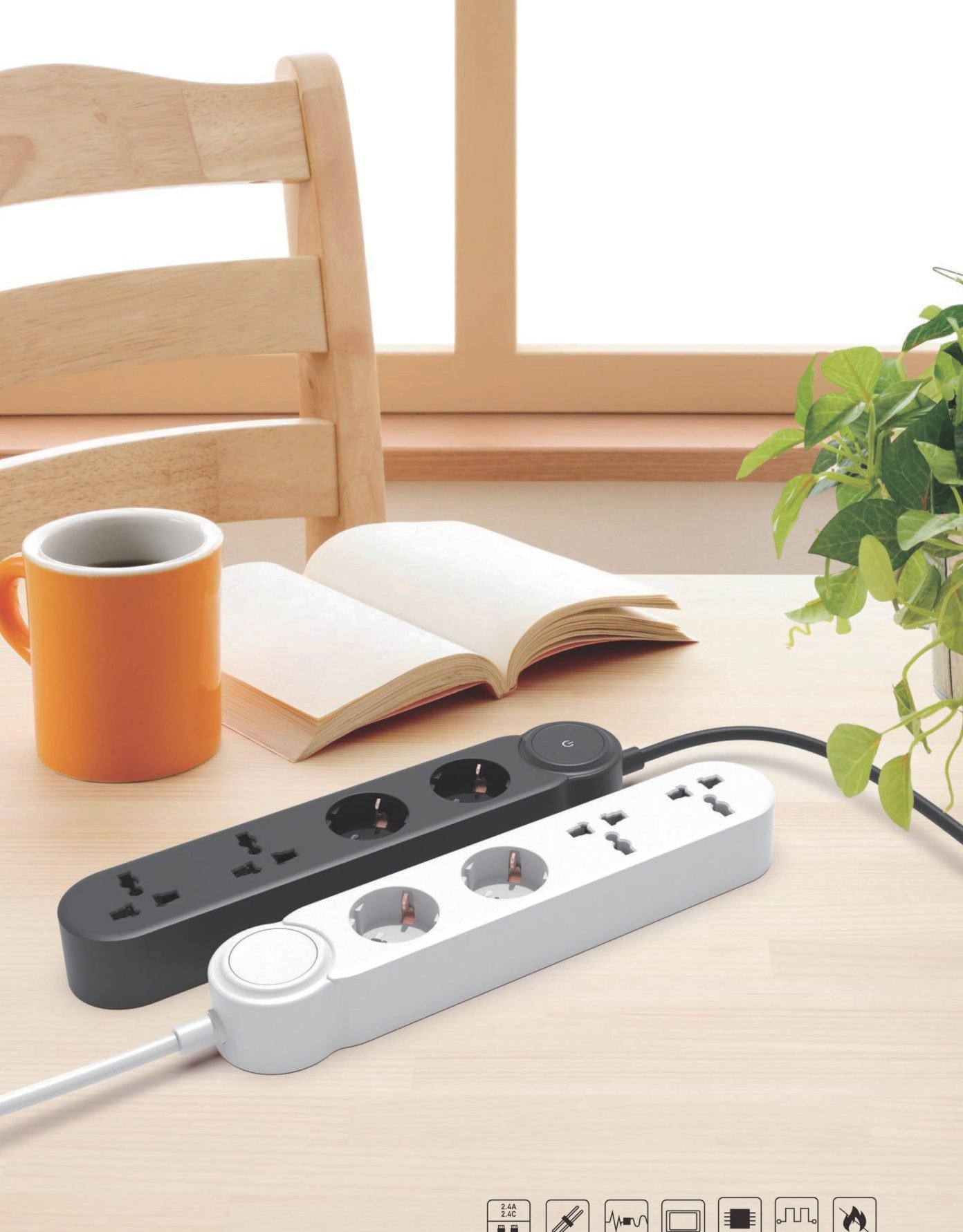 WISH universal power strip in a real interior from the YAMATIK catalogue